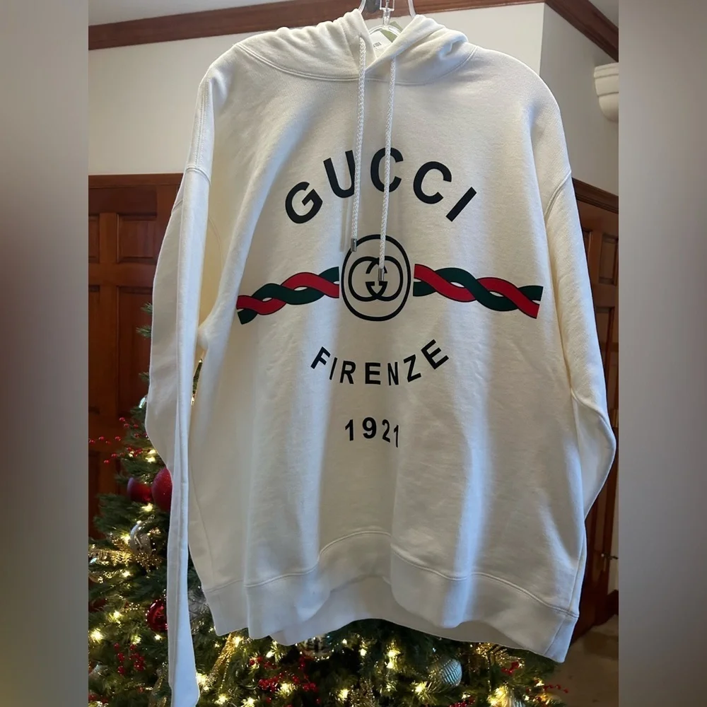 Men's Gucci FIRENZE 1921 cotton hoodie interlocking G/web stripe size XL